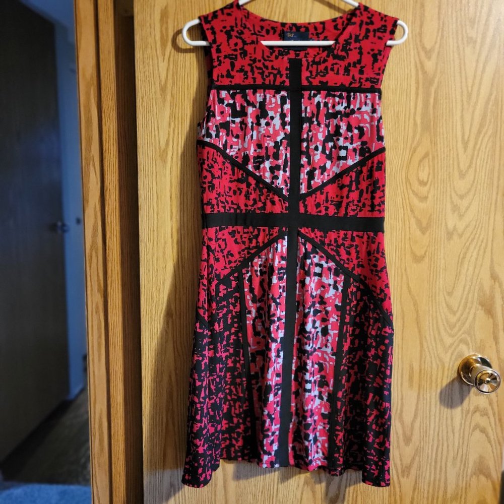 Red blue black patterned dress